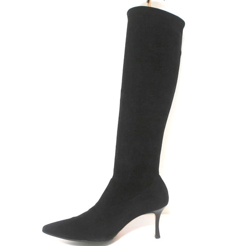 Manolo Blahnik Pascalare Knee High Boots Black Stretch Suede Size 37.5