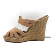 Christian Louboutin Delfin 120 Platform Espadrille Wedges Brown Ribbon Size 40