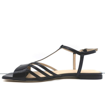 Theory V Strap Sandals Black Leather Size 38.5 Slingback Flats NEW