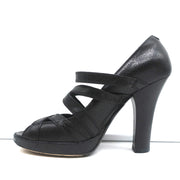 Louis Vuitton Ball Whip Crisscross Pumps Black Leather Size 35.5 Open Toe Heels