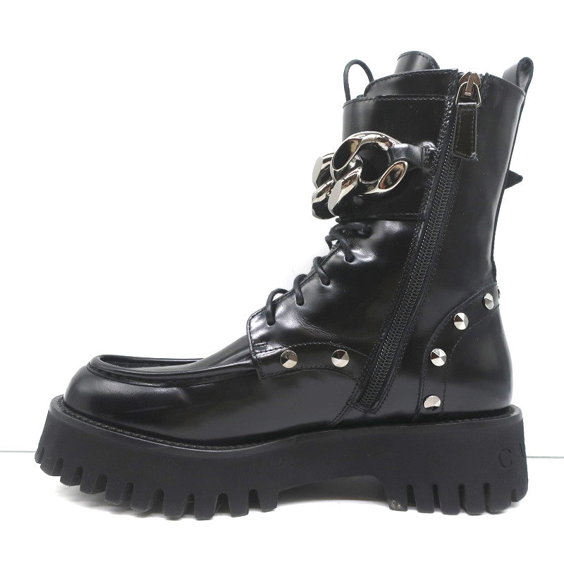 Casadei Chain Link Combat Boots Black Studded Leather Size 36.5