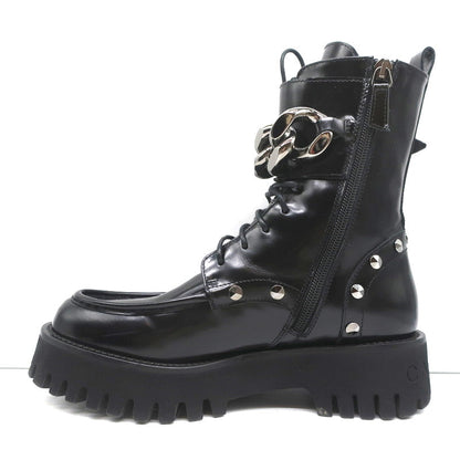 Casadei Chain Link Combat Boots Black Studded Leather Size 36.5