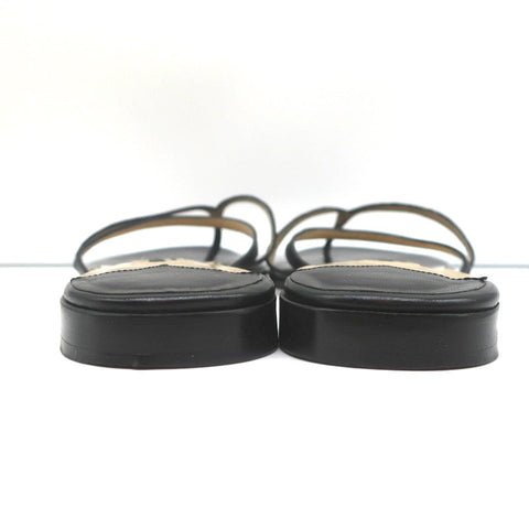 Jimmy Choo Flat Thong Slide Sandals Black Leather Size 38.5
