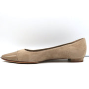 Manolo Blahnik Bipunta Cap Toe Flats Taupe Suede & Patent Leather Size 36 NEW