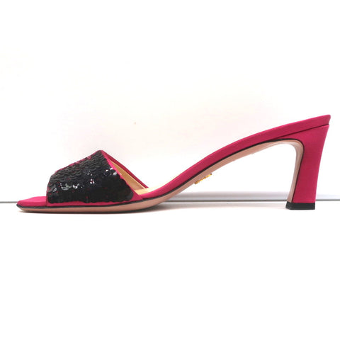 Prada Ombre Sequin Mules Fuchsia Satin Size 38 Open Toe Slide Sandals