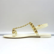 Stuart Weitzman Jelrose Studded Jelly Sandals Cream/Gold Size 7 Flat Slingback