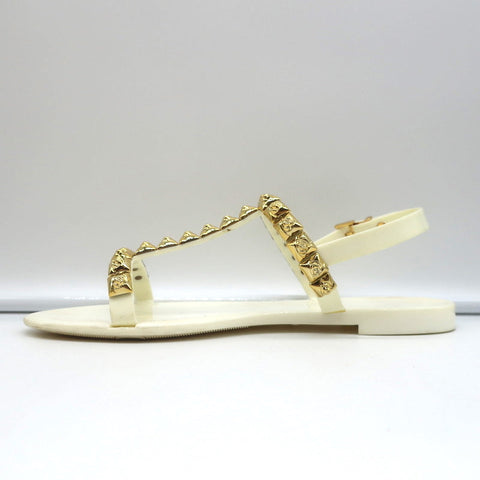 Stuart Weitzman Jelrose Studded Jelly Sandals Cream/Gold Size 7 Flat Slingback