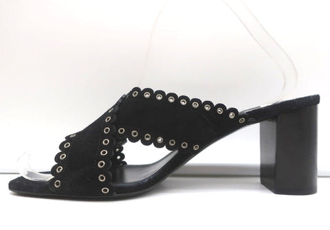 Saint Laurent Loulou Slide Sandals Black Eyelet-Trim Suede Size 39.5 High Heel