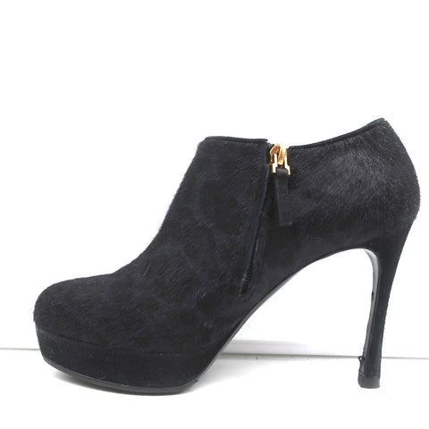 Yves Saint Laurent Platform Booties Navy/Black Leopard Print Pony Hair Size 38