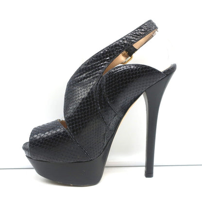 Fendi Platform Peep Toe Sandals Black Snakeskin Size 38.5 Slingback Heels
