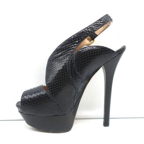Fendi Platform Peep Toe Sandals Black Snakeskin Size 38.5 Slingback Heels
