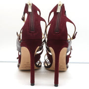 Jimmy Choo Strappy Sandals Burgundy Patent & Suede Size 39 Open Toe Heel NEW