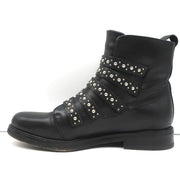 Maje Buckled Ankle Boots Black Studded Leather Size 37 Biker Boots