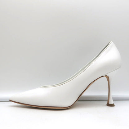 Manolo Blahnik Pumps Urgenzapla White Leather Size 36.5 Pointed Toe Heels