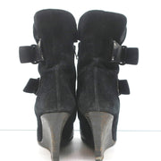 Givenchy Wedge Ankle Boots Black Buckled Suede Size 36.5 Pointed Toe