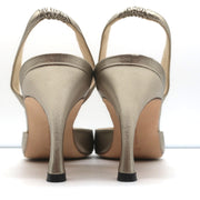 Manolo Blahnik Carolyne Slingback Pumps Gold Metallic Leather Size 38.5