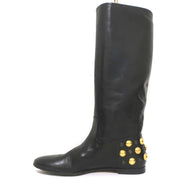 Gucci Babouska Studded Heel Knee High Boots Black Leather Size 38.5