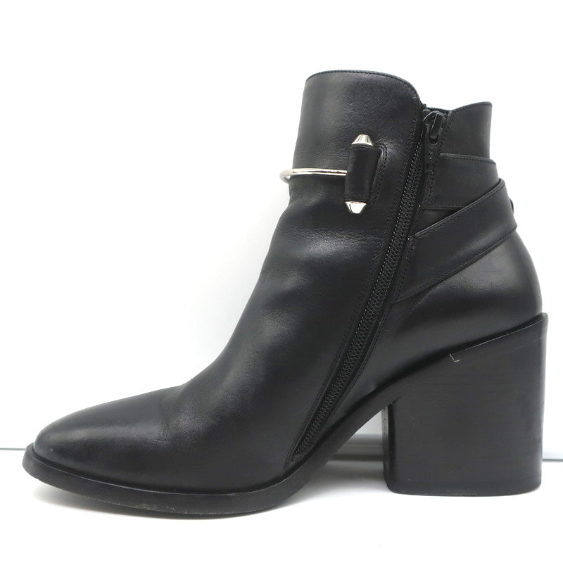 Balenciaga Metal Bar Ankle Boots Black Leather Size 38.5 Chunky Heel Booties