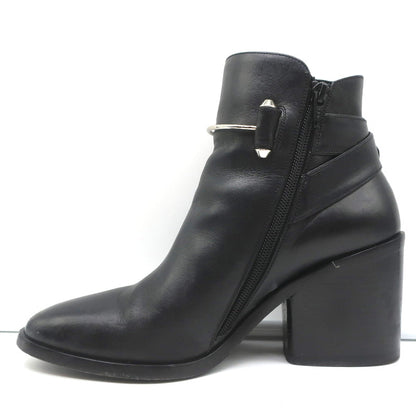 Balenciaga Metal Bar Ankle Boots Black Leather Size 38.5 Chunky Heel Booties