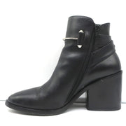 Balenciaga Metal Bar Ankle Boots Black Leather Size 38.5 Chunky Heel Booties