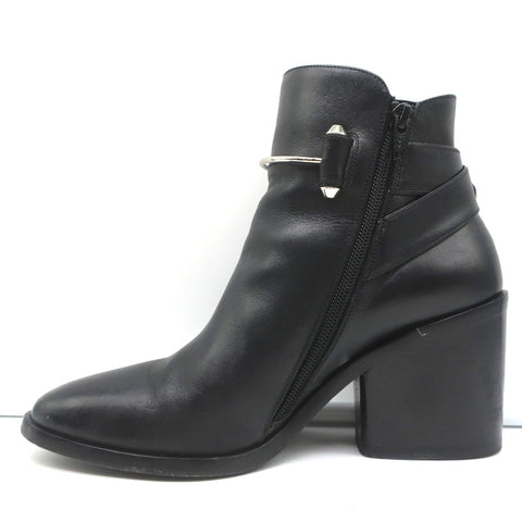Balenciaga Metal Bar Ankle Boots Black Leather Size 38.5 Chunky Heel Booties