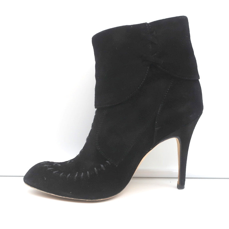 Manolo Blahnik Tassel Ankle Boots Black Suede Size 37 High Heel Booties
