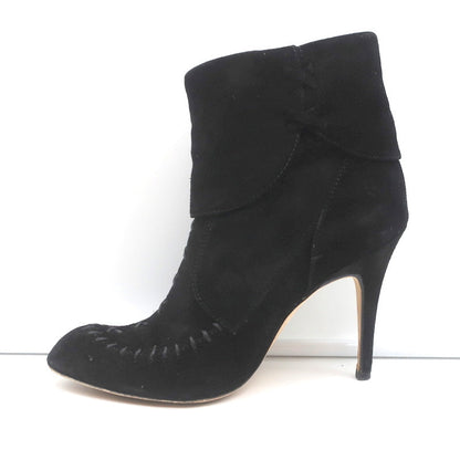 Manolo Blahnik Tassel Ankle Boots Black Suede Size 37 High Heel Booties