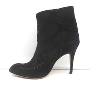 Manolo Blahnik Tassel Ankle Boots Black Suede Size 37 High Heel Booties