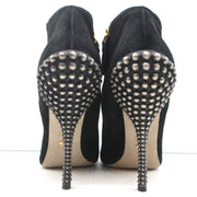 Sergio Rossi Studded Heel Booties Black Suede Size 38.5 Ankle Boots