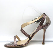 Jimmy Choo Crystal Buckle Sandals Mercury Metallic Watersnake Size 39