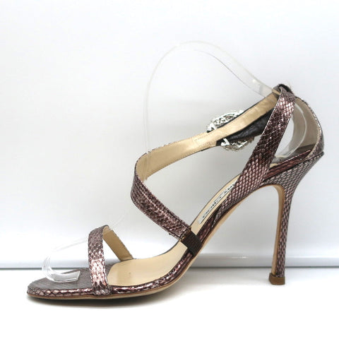 Jimmy Choo Crystal Buckle Sandals Mercury Metallic Watersnake Size 39