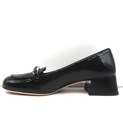 Miu Miu Chain Link Loafers Black Patent Leather Size 36.5 NEW