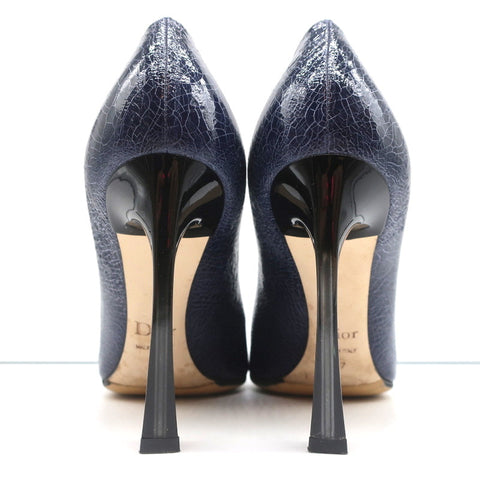 Christian Dior Songe Pumps Navy Cracked Leather Size 37 Pointed Toe Heels