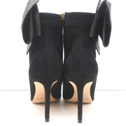 Jimmy Choo Kassidy Bow Ankle Boots Black Suede Size 39 Pointed Toe High Heel