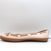 Laced Bow Ballet Flats Very Light Pink Canvas & Tan Leather Size 39.5