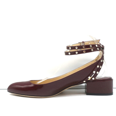 Jimmy Choo Studded Ankle Strap Pumps Daniela Wine Spazzalatto Leather Size 42