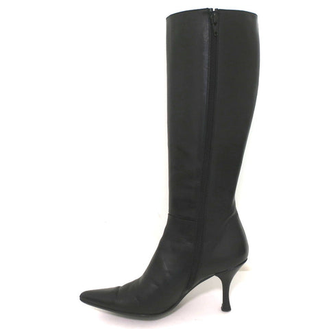 Stuart Weitzman Bonjour Knee High Boots Black Leather Size 6 Pointed Toe Heel