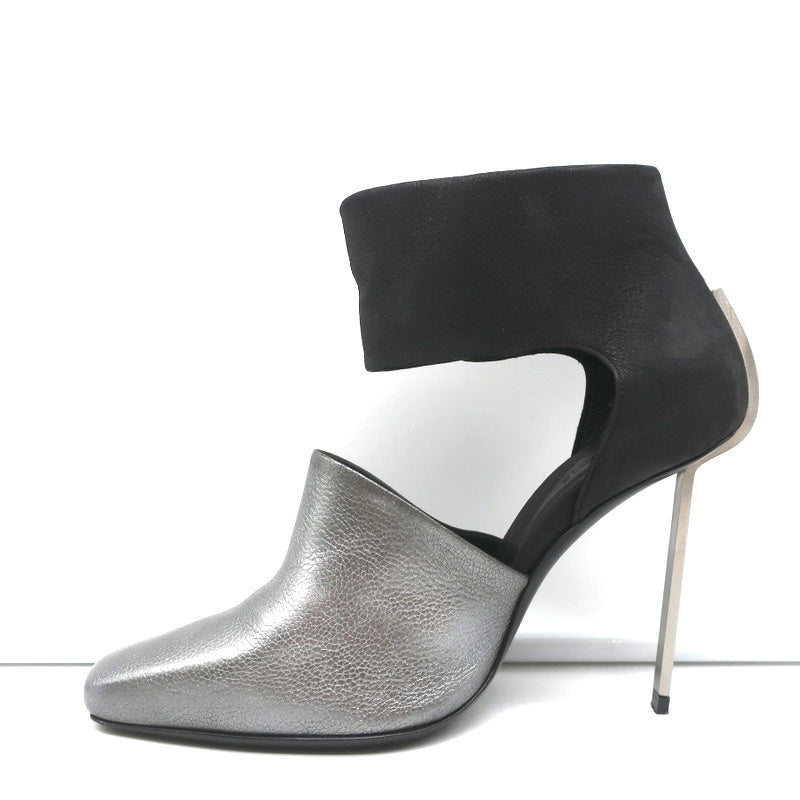 Vic Matie Metal Heel Pumps Black Nubuck & Silver Metallic Leather Size 37.5