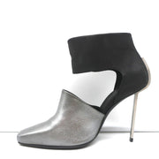 Vic Matie Metal Heel Pumps Black Nubuck & Silver Metallic Leather Size 37.5