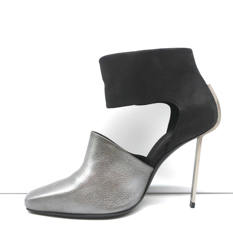 Vic Matie Metal Heel Pumps Black Nubuck & Silver Metallic Leather Size 37.5