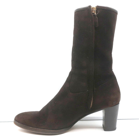 Loro Piana Mid-Heel Ankle Boots Dark Brown Leather-Trim Suede Size 37.5