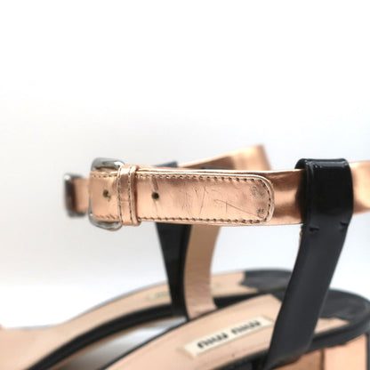 Miu Miu Bicolor Ankle Strap Sandals Metallic Rose Gold & Black Patent Size 41