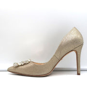 Badgley Mischka Cher Crystal Buckle Pumps Gold Glitter Satin Size 8