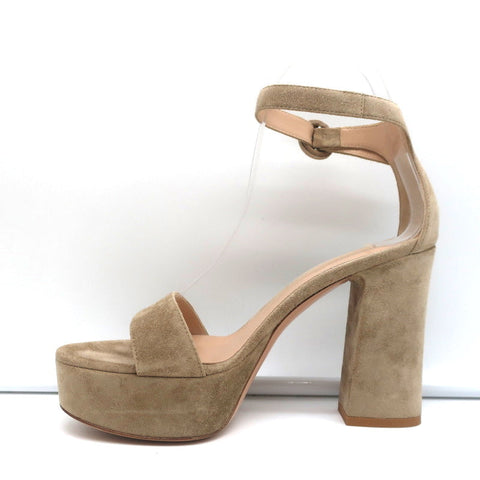 Gianvito Rossi Platform Sandals Bisque Suede Size 36 Ankle Strap Heels
