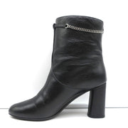 Christian Dior CD Chain Embellished Ankle Boots Black Leather Size 36 High Heel