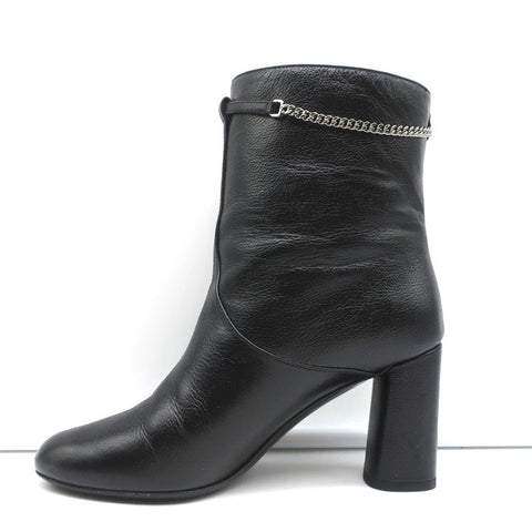 Christian Dior CD Chain Embellished Ankle Boots Black Leather Size 36 High Heel