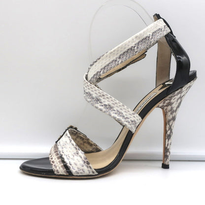 Jimmy Choo Crisscross Sandals Cream Snakeskin & Black Patent Leather Size 39