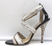 Jimmy Choo Crisscross Sandals Cream Snakeskin & Black Patent Leather Size 39