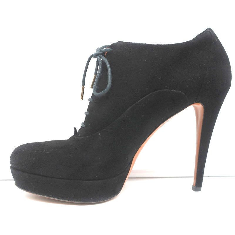 Gucci Betty Lace-Up Platform Booties Black Suede Size 38.5