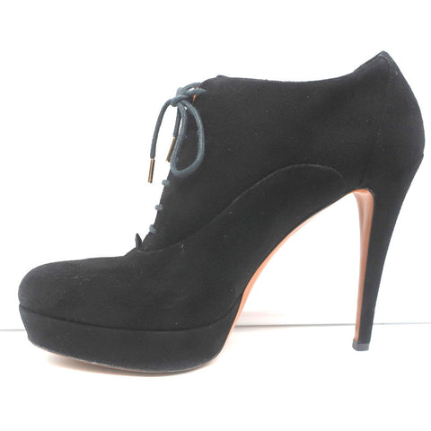 Gucci Betty Lace-Up Platform Booties Black Suede Size 38.5